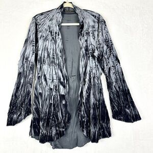 Surrealist Velvet Crinkle Cardigan Size 4 US Large Open Front Blue/Gray Boho